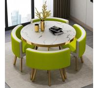 Modern 5Piece Round Dining Table Set for 4Faux Marble Top with 4 PU Leather Chairs SpaceSaving Design for Small ApartmentsDining Room Fur 80x80x75cm