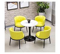 Modern 5Piece Round Dining Table Set with Marble Base Nordic Minimalist Design Wooden Top Ideal for Living Room Available in Blue and Yellow Colors.