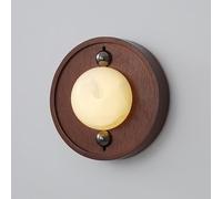 Modern 5W LED Wall Sconce - Elegant Alabaster Marble Shade, Walnut Base, Hardwired Indoor Lighting for Bedroom, Hallway, Stylish Home Decor (Size_Name Round)
