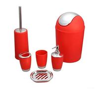 Modern 6 Piece Bathroom Set Including Toothbrush Holder, Soap Dispenser, and Trash Can for a Tidy Look (red)