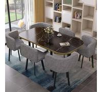 Modern 6-Piece Dining Table Set with Wooden Chairs - Square Conference Table for Kitchen & Living Room Stylish 150CM Furniture for 6 People Perfect for Dining & Entertaining