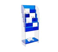 Modern 6-Tier Media Storage Cabinet, Open Bookcase with Magazine Organizer, Easy to Assemble Acrylic Rack for Living Room, Gaming, or Recording Studio (Blue)
