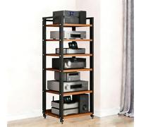 Modern 6-Tier Storage Cabinet with Wheels - Adjustable Shelves for Video Equipment Media Stand and Book Shelf for Living Room & Office - 50×40×140cm