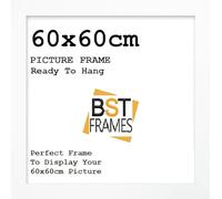 Modern 60x60 cm Picture Frame In Multiple Colours 60x60 cm Frames With Perspex Front & Wall Hanging Hooks - Poster Frames (White)