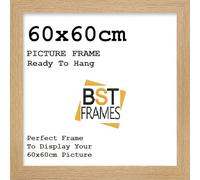 Modern 60x60 cm Picture Frame In Multiple Colours 60x60 cm Frames With Perspex Front & Wall Hanging Hooks - Poster Frames (Oak)