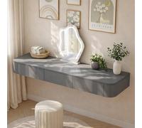 Modern 63" Wall-Mounted Floating Makeup Vani Desk - Space-Saving Minimalist Dressing Table for Bedroom or Closet with Rounded Corners - Dark Gray h