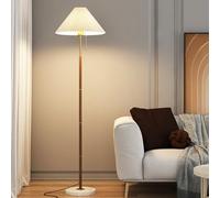 Modern 66.1 Inch Linen Floor Lamp with Wood Grain Color and Marble Base - Tall Standing Lamp for Living Room, Bedroom, Tea Room, Meeting Room