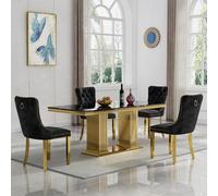Modern 68.11'' Faux Marble Dining Table Set for 4 - Recle Kitchen Table with Faux Marble Top & Stainless Steel Base for Dining Room, Kitchen Decor
