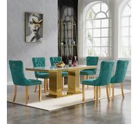 Modern 68.11'' Faux Marble Dining Table Set for 6 - Recle Kitchen Table with Faux Marble Top & Sturdy Stainless Steel Base - Perfect for Dining Room & Kitchen