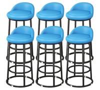 Modern 6PCS 73cm Bar Stool Set Upholstered Synthetic Leather Sturdy Metal Frame with Backrest & Footrest Perfect for Kitchen Island & Dining Room (Blue)