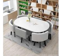 Modern 7-Piece Round Dining Table Set with 6 Chairs - Stylish Furniture for Small Office, Conference Room, Kitchen, Lounge, or Living Room - Contemporary Design for Meetings and Gatherings
