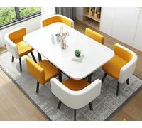 Modern 7 Piece Yellow Dining Set Conference Table with 6 Chairs Stylish Kitchen Furniture for Meetings and Dining Contemporary Home Decor