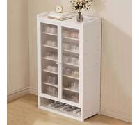 Modern 7 Tier Bamboo Shoe Rack 2 Door Entryway Storage Cabinet for Narrow Hallway Living Room & Bedroom Stylish White Shoe Storage Solution