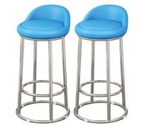 Modern 73cm Bar Stool Set, Faux Leather Upholstered, Metal Frame with Backrest & Footrest, Ideal for Kitchen Island & Dining Room, 2PCS (Blue A)