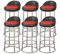 Modern 73cm Bar Stool Set, Faux Leather Upholstered with Backrest, Metal Frame & Footrest, Ideal for Kitchen Island & Dining Room, Black Red A, 6PCS