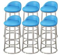 Modern 73cm Bar Stool Set, Synthetic Leather Upholstered, Backrest, Metal Frame with Footrest, Ideal for Kitchen Island and Dining Room (Blue A, 6PCS)