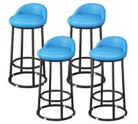 Modern 73cm Bar Stool Set, Upholstered in Faux Leather with Backrest, Metal Frame & Footrest, Ideal for Kitchen Islands and Dining Rooms, Blue, 4PCS