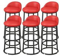 Modern 73cm Red Bar Stool Set of 6 Leather Upholstered Metal Frame with Backrest & Footrest - Perfect for Kitchen Island Dining Room & Home Bar