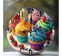 Modern 8 Inches Wall Clocks Silent Non-Ticking - Decorative Battery Operated wall clock with Large Bold Numerals - Easy to Read for Living Room, Kitchen, Office, School(Colored Paper Cupcakes)