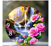 Modern 8 Inches Wall Clocks Silent Non-Ticking - Decorative Battery Operated wall clock with Large Bold Numerals - Easy to Read for Living Room, Kitchen, Office, School(Waterfall Flowers Scenery)