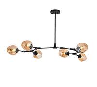 Modern 8-Light Chandelier, Adjustable 360° Black Bubble Glass Pendant Lamp, E26 Vintage Ceiling Light for Living Room, Stylish Molecular Design, Unique Home Decor.
