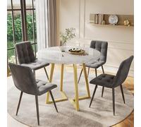 Modern 80cm Round Dining Table Set with 4 Metal Leg Chairs, MDF Top for Dining Room & Living Room, Gray h - Perfect for Home Decor