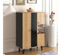 Modern 80x40x120 cm LED Display Showcase - Black & Wood Combination Stylish Storage Solution for Living Room with Illumination Elegant Display Cabinet for Home Decor