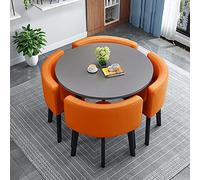 Modern 90cm Round Dining Table Set with 4 Fabric Chairs - Space-Saving Furniture for Home Office or Reception Area, Functional Trendy Design