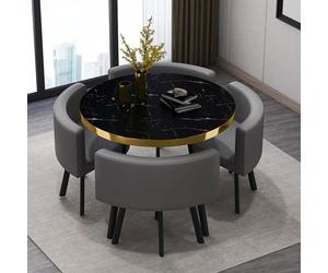 Modern 90cm Round Dining Table Set with 4ChairsIdeal for Kitchen Officeor Dining RoomEle Gray Black & d h for Breakfast Bar