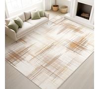 Modern Abstract Area Rug 120 x 170 cm Washable Rugs Carpet Indoor Non-Slip Microfiber Floor Mat Warm Soft Minimalist Cozy Beige Brown Lines Chequered Floor Carpet for Living Room Bedroom