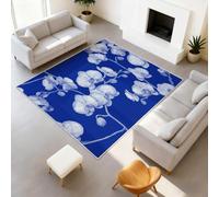 Modern Abstract Area Rug, 90 x 150 cm, Machine Washable Luxury Florals Rug Mat, Soft Non-Slip Washable Large Rugs, White Orchid Navy Blue Print Carpet for Living Room Bedroom Bedside