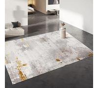 Modern Abstract Area Rug, Grey and Gold Pattern, Contemporary Living Room Carpet 110 x 190cm