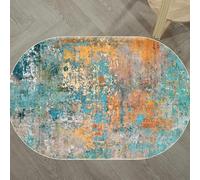 Modern Abstract Area Rug Oval 140x200cm Blue Green Red Brown Taupe MultiColor Living Room Carpet Aesthetic Home Decor for Bedroom and Living Space.