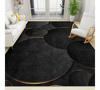 Modern Abstract Area Rugs, Black Round Gold Edge Art 3D Printed Floor Mat, Soft Machine Washable Breathable Durable for Hotel Home Decor Doormat Entrance Hall, 2ft x 4ft