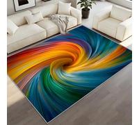Modern Abstract Art Area Rug, Vibrant 3D Swirl Spiral Pattern Carpet, Rainbow Multicoloured (Teal, Orange) Rug, Machine Washable & Anti-Slip, for Living Room, Bedroom and Art Studio 90 x 150 cm