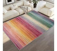 Modern Abstract Art Area Rug, Vibrant Vertical Linear Stripe Pattern Carpet, Multi-Colour Rainbow Gradient Rug, Machine Washable Non-Shedding, for Living Room, Lounge and Art Studio 160 x 200 cm