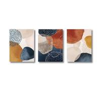 Modern Abstract Art Canvas Painting Orange Blue Color Block Golden Line Poster Living Room Posters Prints Wall Decoration 40x60cmx3 No frame