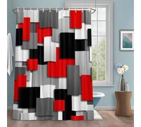 Modern Abstract Art Shower Curtain with 12 Hooks Red Gray Black Rectangular Geometric Waterproof Fabric Shower Curtains Sets for Bathroom Bath Decorations, Machine Washable, 72"x78"