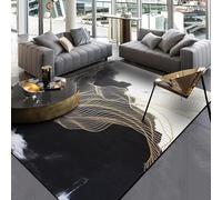 Modern Abstract Black and Beige Gold Lines Area Rugs, Stylish Art Marble Waves Kids Area Rug, Washable Carpet, for Living Dining Dorm Room Bedroom Decor,180 x 240 cm