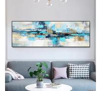 Modern Abstract Blue Painting on Canvas Posters and Prints Wall Art Painting Picture for Living Room Home Decor 70x210cm(28x83in) Frameless