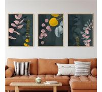 Modern Abstract Botanical Eucalyptus Print Blue Green Mustard Yellow Pink Posters Canvas Painting Wall Art Office Bedroom Room Decor-60 * 90cm*3/24 * 35inch*3Pcs (Unframed)