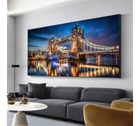 Modern Abstract Cityscape Canvas Art Print London Tower Bridge Night Scene Wall Pictures Bedroom Cityscape Decor 50x100cm With frame
