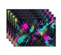 Modern Abstract Colorful Splatter Placemats, Artsy Vibrant Decorative Place Mats for Dining Table, Funky Non-Slip Washable Kitchen Party Indoor Outdoor Placemat Set of 4