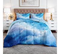 Modern Abstract Coverless Duvet Super King Size 7.5 Tog - 260x 220cm Dreamy Blue White Texture Reversible Washable Quilt with 2 Pillowcases for Teens Adults Unisex, Bedding Set for All Seasons