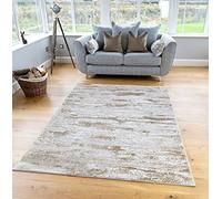 Modern Abstract Designer Metallic Gold Beige Cream Marble Effect Area Rug Plush Anti Shed Lounge Living Room Carpet Rugs (160x220cm)