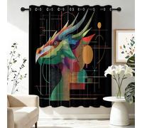 Modern Abstract Dragon Head Geometric Blackout Curtains, 2 Panel Set Thermal Insulated Grommet Drapes for Bedroom - W52x L63 Inch Room Darkening Window Treatment for Living Room Black