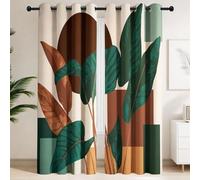 Modern Abstract Eyelet Blackout Curtains Room Darkening Curtains with Leaves Plants Geometry Light Blocking Window Drapes for Bedroom Living Room 46" W x 90" H (117 x 228 cm) 2 Panels