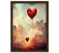 Doppelganger33 LTD Modern Abstract Floating Red Love Heart Balloons Artwork Framed Wall Art Print A4