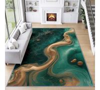 Modern Abstract Fluid Area Rugs Decorative Durable Non Slip, Green and Gold Marble Vortex Carpet Short Pile 120 x 170 cm for Living Room Bedroom Dining room Kitchen Children's Room
