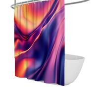 Modern Abstract Fluid Art Shower Curtain Purple Blue Neon Waves Pattern Shower Curtains Waterproof Polyester Fabric Bathroom Curtains with Hooks 120 x 200 cm